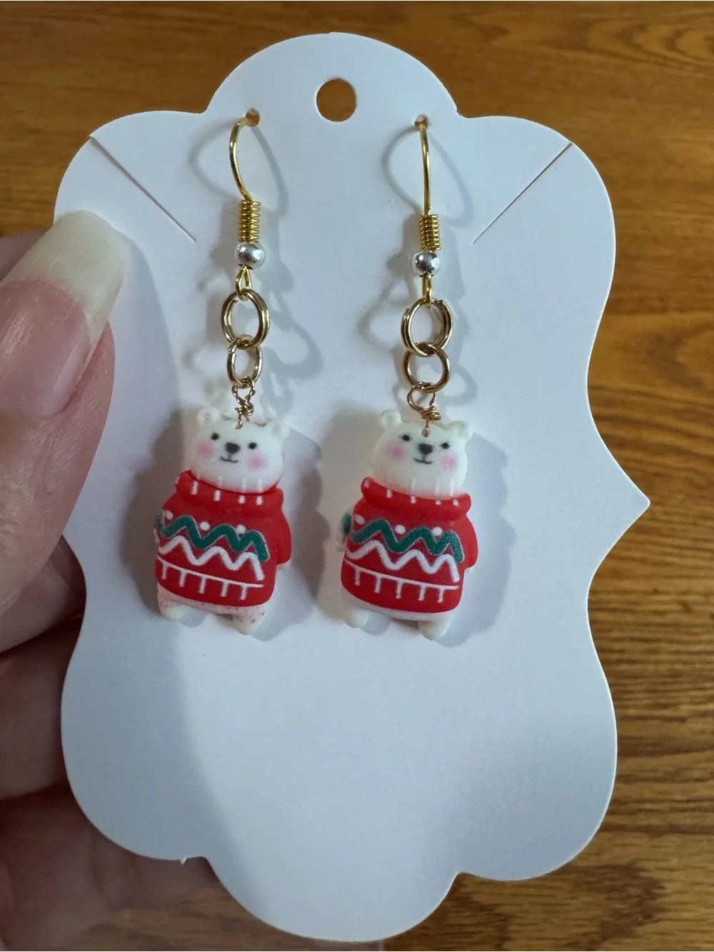 Cute Polar Bear Sweater Dangle Earrings - Red & White